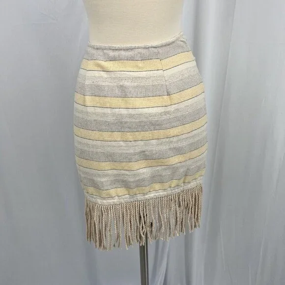 NWT Just Bee Queen Charlie Mini Skirt XS Yellow Striped Fringed Sarong - Picture 4 of 11